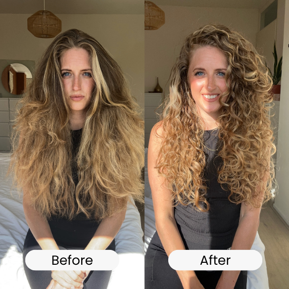 Type 3 krullen voor en na de Eve Curls-routine